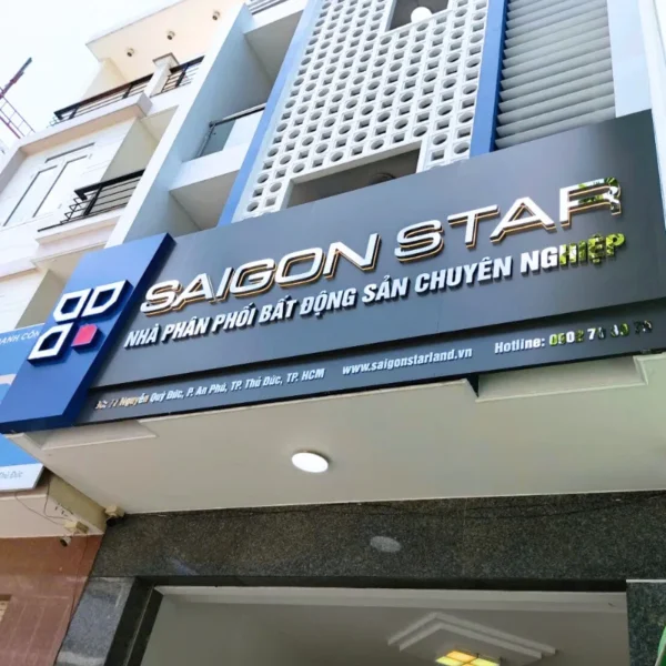 Bảng hiệu Alu chữ inox nổi thi công cho tòa nhà Saigon Star, thiết kế hiện đại, sang trọng