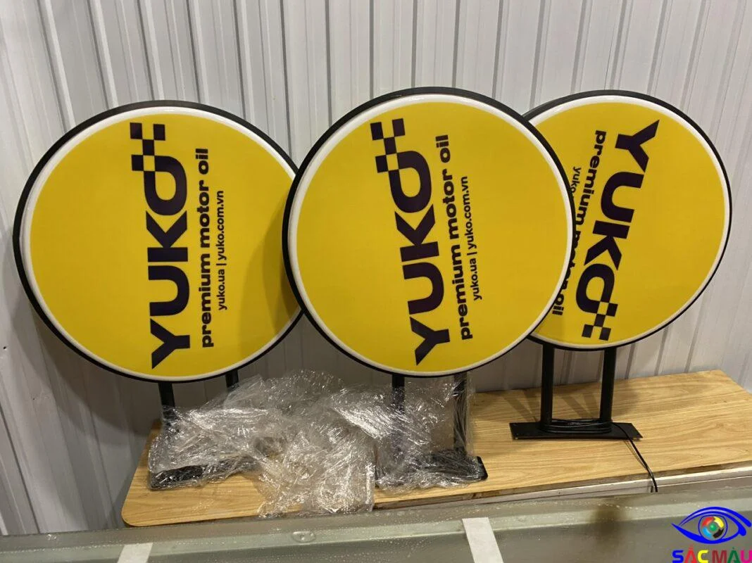 Làm Bảng Hiệu Alu - Mica chữ nổi, đèn LED các loại TPHCM Hộp đèn mica hút nổi hình tròn