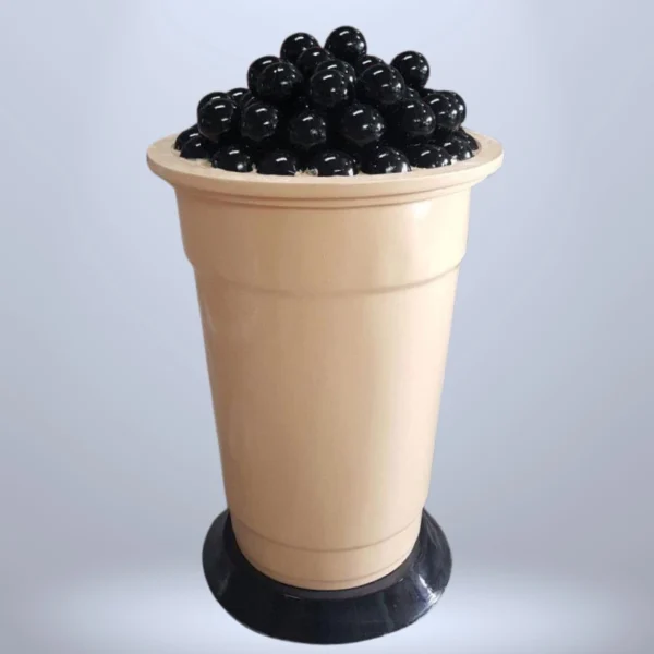 Hộp đèn mô hình ly trà sữa 3D màu kem với topping trân châu đen nổi bật