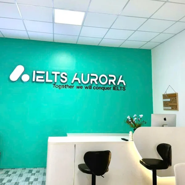 Bảng hiệu alu trung tâm IELTS màu xanh ngọc hiện đại