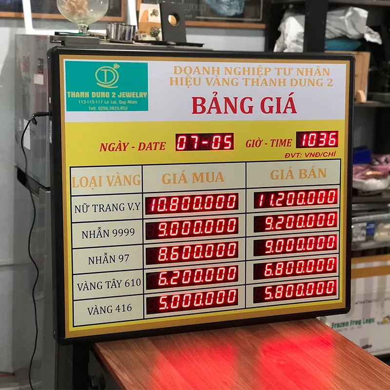 Kích Thước LED Ma Trận - Những Điều Cần Biết Trước Khi Lắp Đặt Bảng LED ma trận hiển thị giá vàng tại tiệm kinh doanh vàng bạc
