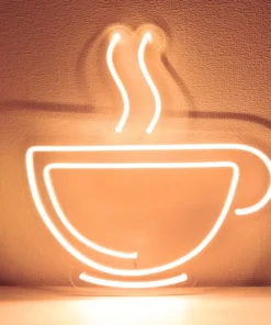 Neon Sign tiệm cà phê hình ly cà phê đơn giản màu trắng, phù hợp trang trí không gian tối giản, tinh tế